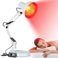 Cozion 150 watt Rotlichtlampe Infrarotlicht Infrarotlampe Wärmelampe Infrarotlicht-Rotlicht-Wärmelampen Infrarotlichtlampe Wärmestrahler mit Sockel und Timer fur Heimgebrauch (Weiß)
