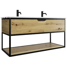 Burgbad Vry Keramik-Waschtisch mit Waschtischunterschrank, 2 Armaturbohrungen, offenes Fach, 1230x600x496mm, SGUK123, Farbe: Eiche Dekor Urban