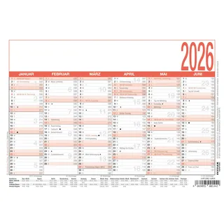 Zettler Arbeitstagekalender A5 2026 rot