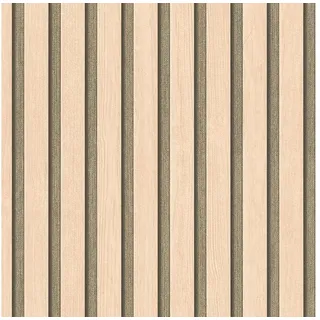 A.S. Création Vliestapete mit Wandpaneelmotiv mit Metallic-Effekt 0,53 x 10,05 m – Beige Braun Gold Metallic – Tapete in Holzoptik – 786651