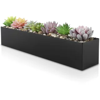 Moderner Blumenkasten, rechteckig, Sukkulenten-Pflanzkasten aus Metall, Kleiner rechteckiger Übertopf für Schreibtisch oder Fensterbank, Edelstahl, Geschenkidee für Damen und Herren, Schwarz, 40,6 cm