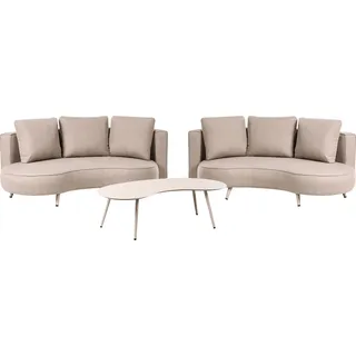 BELIANI Lounge Set 3-Teilig Beige Olefin-Stoffbezug Gepolstert Wasserabweisend UV-Beständig Garten Out- & Indoor 6-Sitzer Sofa Set mit Couchtisch - Beige