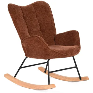 MEUBLE COSY Schaukelstühle Schaukelsessel Schwingstuhl Sessel mit Armlehnen und gepolsterter Sitzfläche für Wohnzimmer Schlafzimmer, Balkon, Metallgestell und Holzkufen, Stoff, Rot