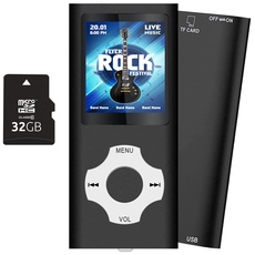 Tabmart MP3 MP4 Musik Player Inklusiv 32GB MicroSD Unterstützung Audio Player Media Player 1,81 Zoll Farbdisplay FM Radio E-Books Lange Akkulaufzeit Musik Player Schwarz
