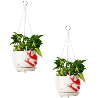 CJMUQHEHH Zwei Makramee Blumenampeln für hängende Pflanzen, Hochwertige Hängeampel für Innen und Außen, als Hängetopf für Pflanzen, 55 cm Lange Boho Deko für Balkon und Wohnzimmer