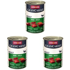 animonda Gran Carno Adult Hundefutter, Nassfutter für Erwachsene Hunde, Rind + Wild, 6 x 400 g (Packung mit 3)