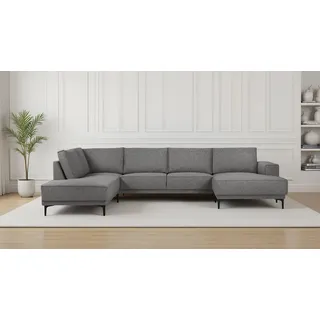 OTTO home Wohnlandschaft »XXL Sofa Oland, Struktur, Flachgewebe, Luxus-Microfaser, Boucle« U-Form, 345 cm, Wellenunterfederung, Skandi-Design, Metallfüße, braun