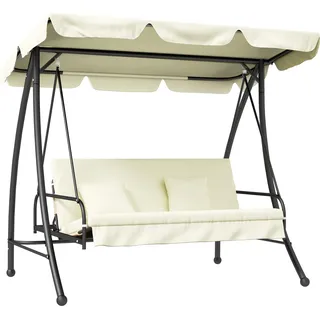 Fortuna Lai 2 in 1 Hollywoodschaukel mit Liegefunktion 3-Sitzer Gartenschaukel mit verstellbarem Sonnendach, Schaukelbank belast bis 240kg, Gartenliege für Garten, Terrasse, 200x125x170 cm, Cremeweiß - Weiß