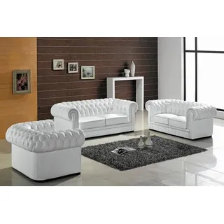 Edle Designer Polster Sofa Couch Garnitur Leder Sofas Couchen 3+2+1 Klassische - Weiß