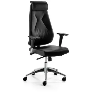 Novel Drehstuhl , Schwarz , Leder , Echtleder , Rindleder , Uni , Drehkreuz , 68x120-132x68 cm , Lga , Wippmechanik mit Härtegradeinstellung, Sitzfläche 360° drehbar, inklusive Armlehnen , Büromöbel, Bürostühle, Drehstühle