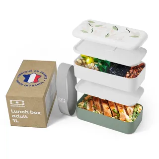 monbento - Bento Box Erwachsene Original graphic grün Leaves Made in France - Lunchbox mit Fächern Auslaufsicher - Perfekt für Büro/Picknick - BPA Frei Brotdose - Lebensmittelbehälter - Natur-Motiv