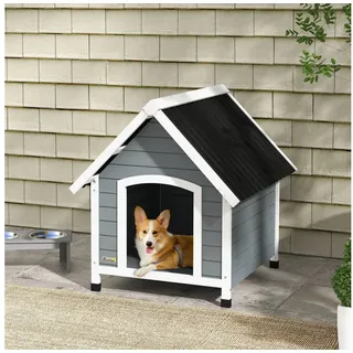 PawHut Hundehütte aus Holz Hundehaus Kleintierhaus mit Asphaltdach Outdoor korrosionsbeständig Hundehöhle mit herausnehmbarem Boden für mittelgroße