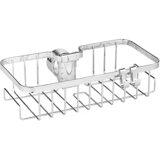 Wenko Duschstangen-Caddy Mod. Floresta Eckig, Duschablage aus verchromtem Edelstahl, Montage ohne Schrauben und Bohren, für alle gängigen Duschstangen, 24 x 6,2 x 14 cm,