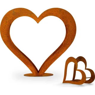 Herz aus Metall, Holz Regal, Rost, Edelrost, Holzregal Garten, Terrasse - Deko L + Gratis Herz XS