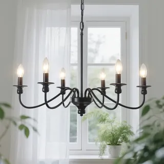 6 Flammig Kronleuchter Vintage Schwarz 72 cm 60W Höhenverstellbar Dimmbar