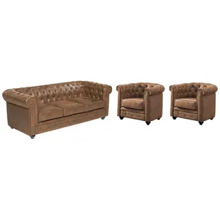 vente-unique Couchgarnitur 3+1+1 - Microfaser - Vintage-Look - CHESTERFIELD