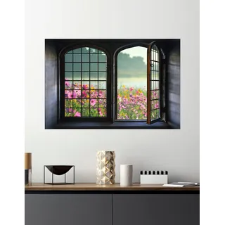 queence Wandsticker »Blumenwiese«, Wandsticker, Wandbild, selbstklebend, 3D, Fenster, bunt