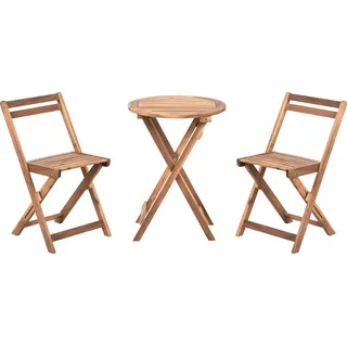 Beliani Balkonset Braun Akazienholz 3-Teilig Runder Balkontisch mit 2 Stühlen Klappbar Rustikal Outdoor Balkon Terrasse Garten - Braun