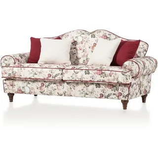 furn.design Sofa Wohnzimmer, Couch 3-Sitzer in Blumen Design, Landhaus, Einzelsofa Elita 200 cm hellbeige, mit floralem Muster