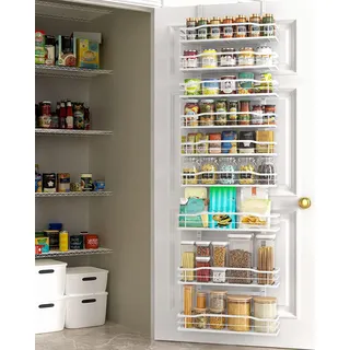 Moforoco roco Weißer 9-stöckiger Organizer für Speisekammer, Speisekammer-Organisation und Aufbewahrung, Metall-Gewürzregal, zum Aufhängen, für Tür, Zuhause und Küche, Essentials, Waschküche,