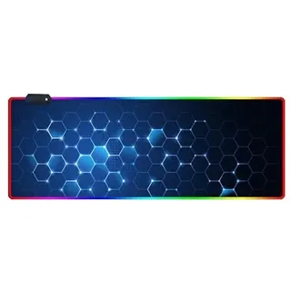 RGB-Mauspad XXL – Gaming-Mauspad 900 x 400 – LED 7 Farben – 4 Lichteffekte – verstellbar rutschfest waschbar – für PC Desktop und Laptop Hexagon C05