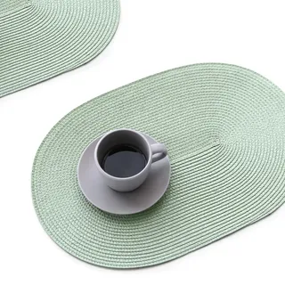 funwheat Runde geflochtene Tischsets Set mit 6 Stück für Esstische Gewebte Abwaschbar rutschfeste Tischsets (Oval Nebelgrün)