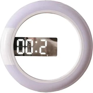 Wanduhr mit 12 Zoll LED-Spiegel, multifunktional mit 7 Lichtfarben, Temperaturanzeige und Fernbedienung - Weiß