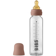 BIBS Baby Glass Bottle, Vermindert Koliken, Runder Sauger aus Naturkautschuklatex, Unterstützt das Stillen. Hergestellt in Dänemark, Complete Set - 225 ml, Woodchuck