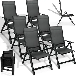 tillvex Gartenstuhl Premium 6 Stück Schwarz klappbar aus Aluminium | Hochlehner mit Armlehnen | Klappstuhl verstellbar | Klappsessel Balkon Garten Terrasse