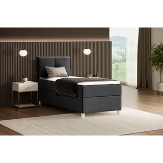 BEAUTYSOFA Modern Boxspringbett HELEN MINI - Bett mit Federkernmatratze Polsterbett 100x200cm mit Topper Einzelbett - Schwarz (soro 100) - Schwarz