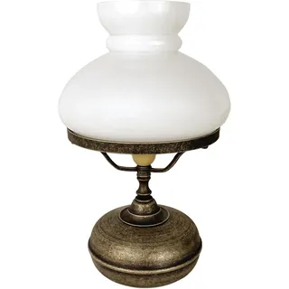 Tischlampe Messing Glas 36,5 cm Jugendstil in Bronze Antik Weiß E14 Tischleuchte