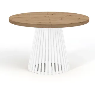 dekori.interiors Dekori_Interiors Esstisch, Eiche Artisan Weiß Holz, Rund, 100x77x150 cm, Esszimmer, Tische, Esstische