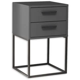 SUNA Nachttisch Nachtschrank in Graphit mit Schubladen 40 x 65 x 38,5 cm | Nachtkommode mit schwarzem Metallgestell und Griffen, praktischer Stauraum fürs Schlafzimmer, graphitfarbenes Design