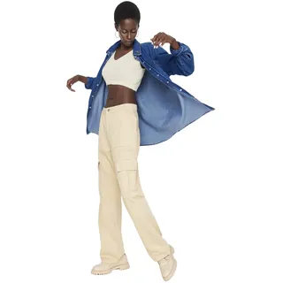 Trendyol Damen Jeans mit hoher Taille und weitem Bein der 90er Jahre Hose, beige, 62