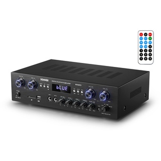 Donner Audio Leistungsverstärker Bluetooth 5.0, Donner 440W Audio Verstärker 4 Kanal, Stereo Receiver mit USB, SD, FM, 2 Mikrofoneingang Echo, RCA, LED, für Studio, Heimkino, MAMP5