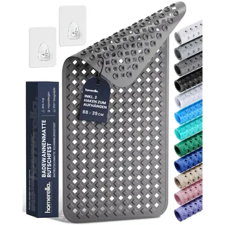 homerella® Badewannenmatte rutschfest 88x39cm, INKL. HAKEN, Rutschfeste Badematte BPA frei, Duschmatte rutschfest, Antirutschmatte Badewanne, Rutschmatte Badewanne, schimmelresistent&maschinenwaschbar