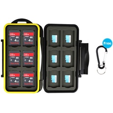 JJC Speicherkarten Tasche Wasserdicht Schutzhülle für 12 SDXC SDHC SD-Karten und 12 Micro SD-Karten mit Karabiner
