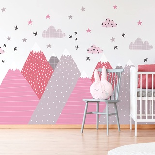 Wandsticker Kinder Dekoration Babyzimmer Wandtattoo Kinderzimmer Wandaufkleber Skandinavische Wandsticker Riesen Berge Skandinavien Pinka H60 x 90 cm