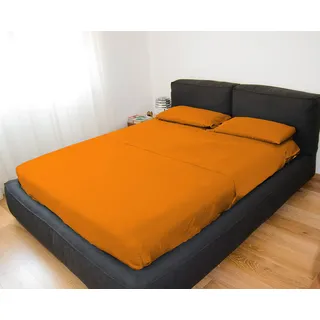 GEMITEX Bettwäsche-Set für Doppelbett, Farbe: Orange, bügelfrei, Satinoptik, 100% Polyester-Mikrofaser, bestehend aus 2 Bettlaken und 2 Kissenbezügen, hergestellt in Italien.