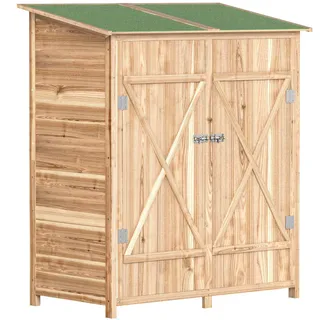 Outsunny Gartenschrank Tannenholz Naturholz , Naturfarben , Holz , 75x157x140 cm , Gartenzubehör, Geräteschuppen