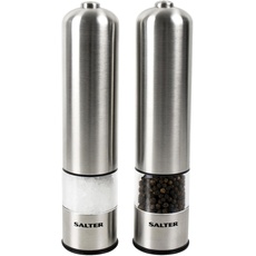 Salter 7722 SSTURA Elektrische Salz- und Pfeffermühlen - BPA-Frei Edelstah, einfaches Nachfüllen 60g Salz/30g pfeffer, einstellbare, LED-Leuchtenfuß