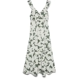 Maxikleid VERO MODA "VMDICTHE SL FRILL ANKLE DRESS WVN GA", Damen, Gr. M, N-Gr, laurel wreath aop:loa, Web, Obermaterial: 100% Baumwolle, bedruckt, regular fit knöchellang, V-Ausschnitt, Kleider Maxikleid, Baumwolle, regular fit