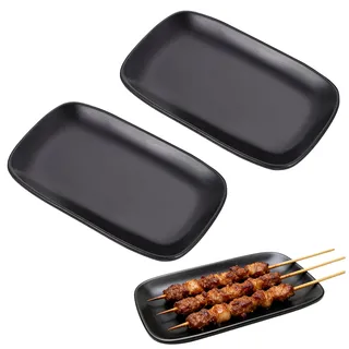 Dekorinex 2 Stück Servierteller Klein Dessertteller Schwarze | 15×9×1.5cm Dessertteller Schwarz, Servierplatte Schwarz, Servierplatte Schwarze Rechteckig für Sushi, Desserts, Snacks