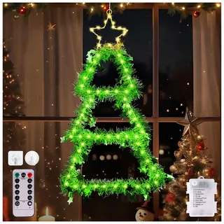 Weihnachtsfensterlichter, Weihnachtsbaum Fensterlichter Batteriebetrieben, 8 Modi Weihnachtsbeleuchtung Innen Außen mit Timer, Fernbedienung Fenster Hängende Weihnachtslichter für Fenster Wand