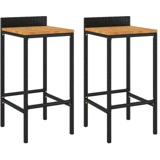 vidaXL Barhocker 2 Stk. Schwarz Poly Rattan und Massivholz Akazie - Schwarz