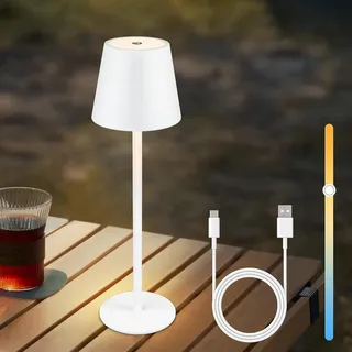 ZMH Tischlampe Kabellos LED Tischleuchte Nachttischlampe Touch Dimmbar Schreibtischlampe Weiß IP54 Bettleuchte Tisch USB Tischlampe Aufladbar Metall Schreibtisch Schlafzimmer - Weiß