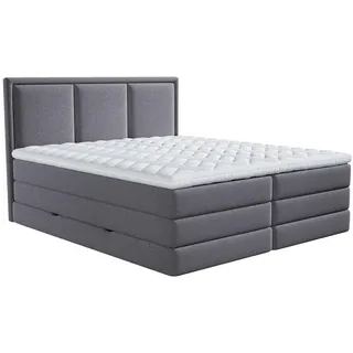 Mid.you Boxspringbett , Dunkelgrau , Kunststoff , H2 + H3 , 7-Zonen , Höhe ca. 18 cm , 140x200 cm , Bettkasten, gepolstertes Kopfteil, Topper durchgehend, Wendematratze mit unterschiedlichen Härtegraden, in verschiedenen Größen erhältlich , Schlafzimmer, Betten, Doppelbetten