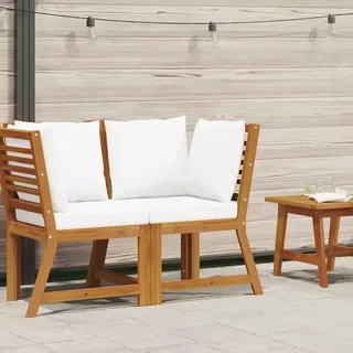 vidaXL Modular-Ecksofa mit Cremeweißen Kissen Akazie Massivholz - Braun