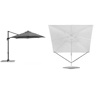 Schneider Sonnenschirm Rhodos Blacklight, anthrazit, 300 cm rund, 793-15, Gestell Aluminium, Bespannung Polyester, 18.8 kg & Windsicherung für Ampelschirme, 313-00, schwarzes Polyesterband, 0.09 kg