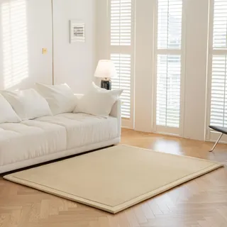 IOTXY Koralle Samt Teppich für Kinder - 150 x 200 cm Beige Samtmatte | Krabbelteppich Baby, Spielmatte, Krabbeldecke für Kinderzimmer und Wohnzimmer,